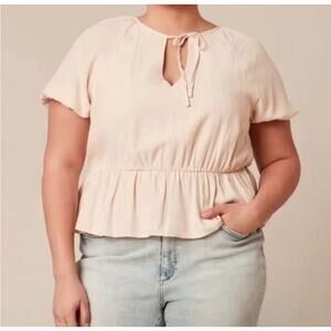 11 Honore Women's Peplum Blouse Puff Sleeve Ivory Jaquard Size 20 NEW With Tags